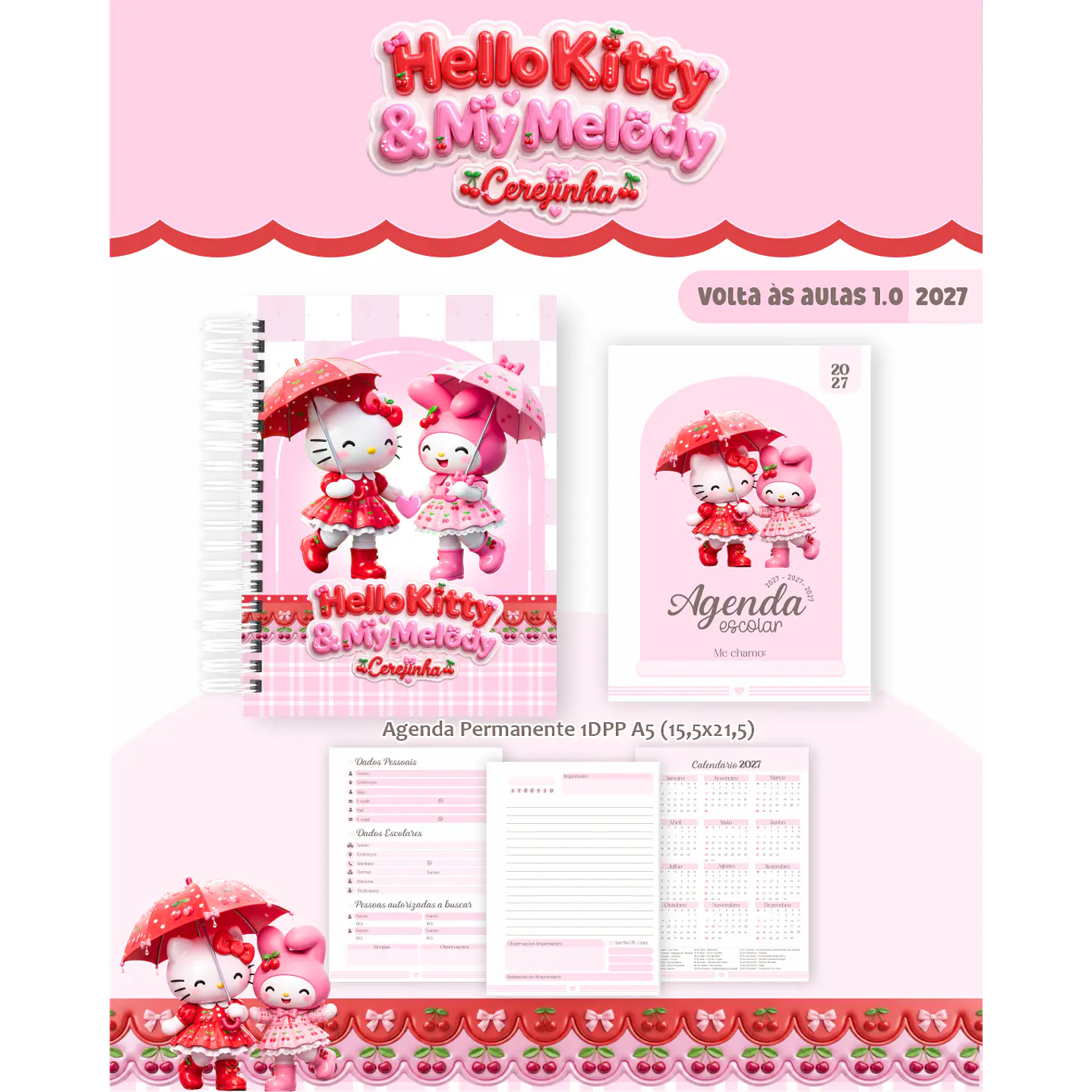 Kit Encadernação Hello Kitty & My Melody 2027 - Volta às aulas 8