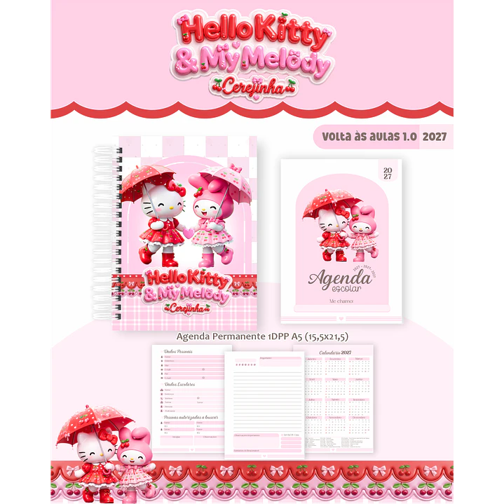 Kit Encadernação Hello Kitty & My Melody 2027 - Volta às aulas 8