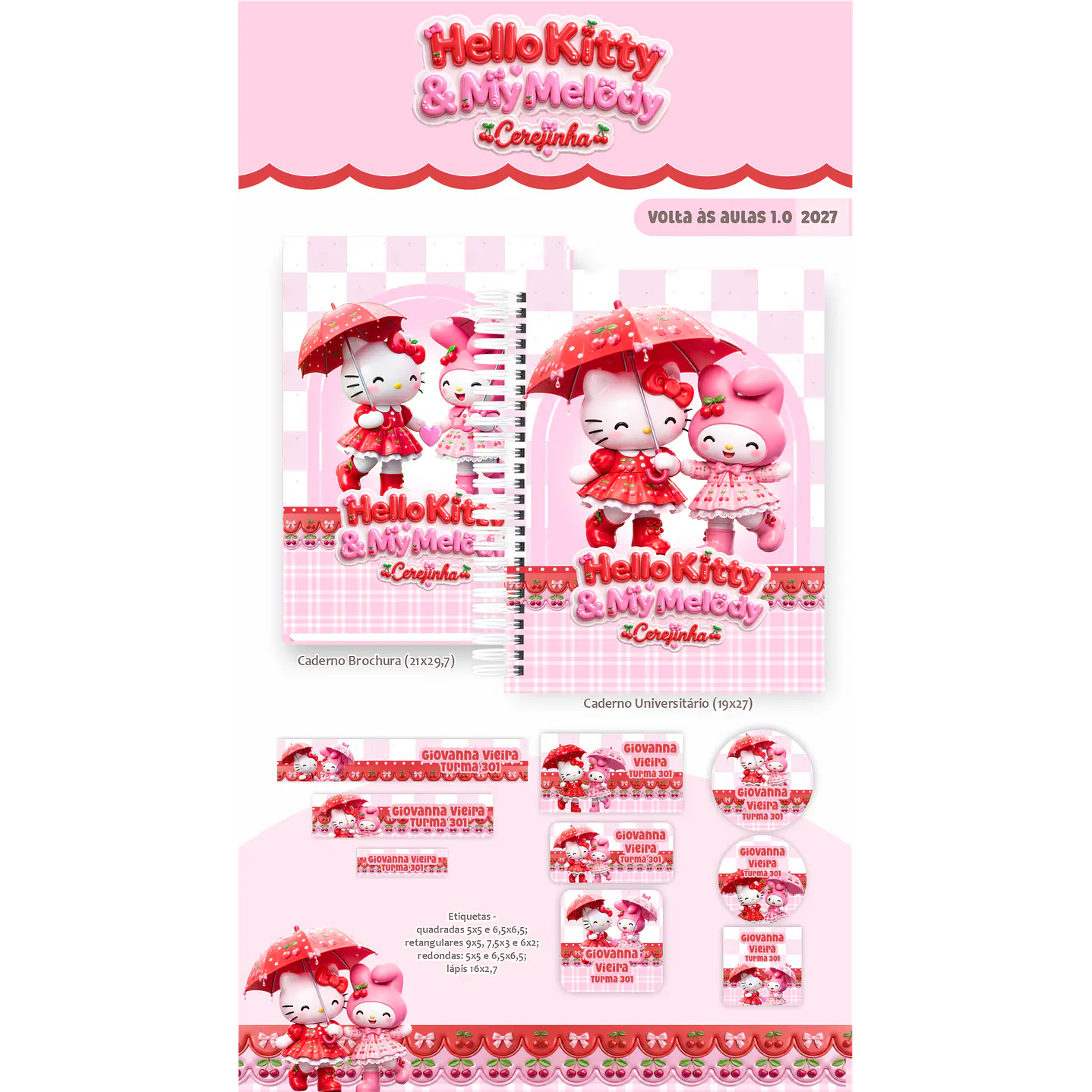 Kit Encadernação Hello Kitty & My Melody 2027 - Volta às aulas 9