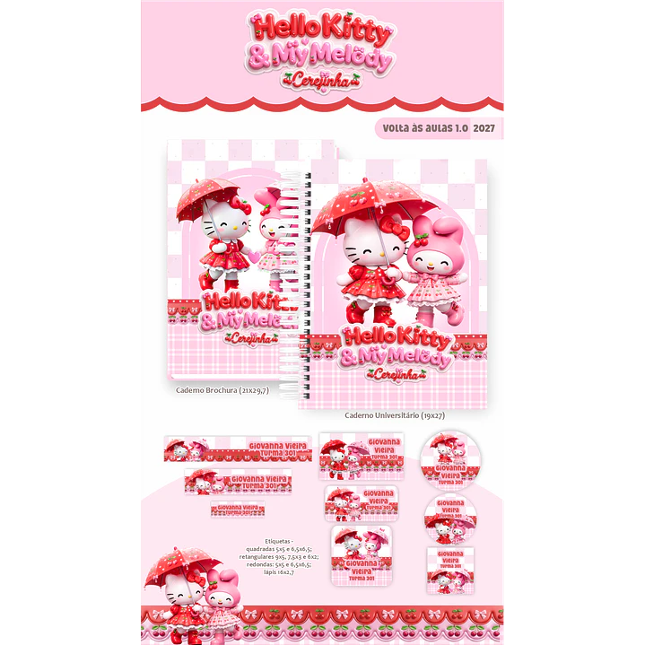 Kit Encadernação Hello Kitty & My Melody 2027 - Volta às aulas 9