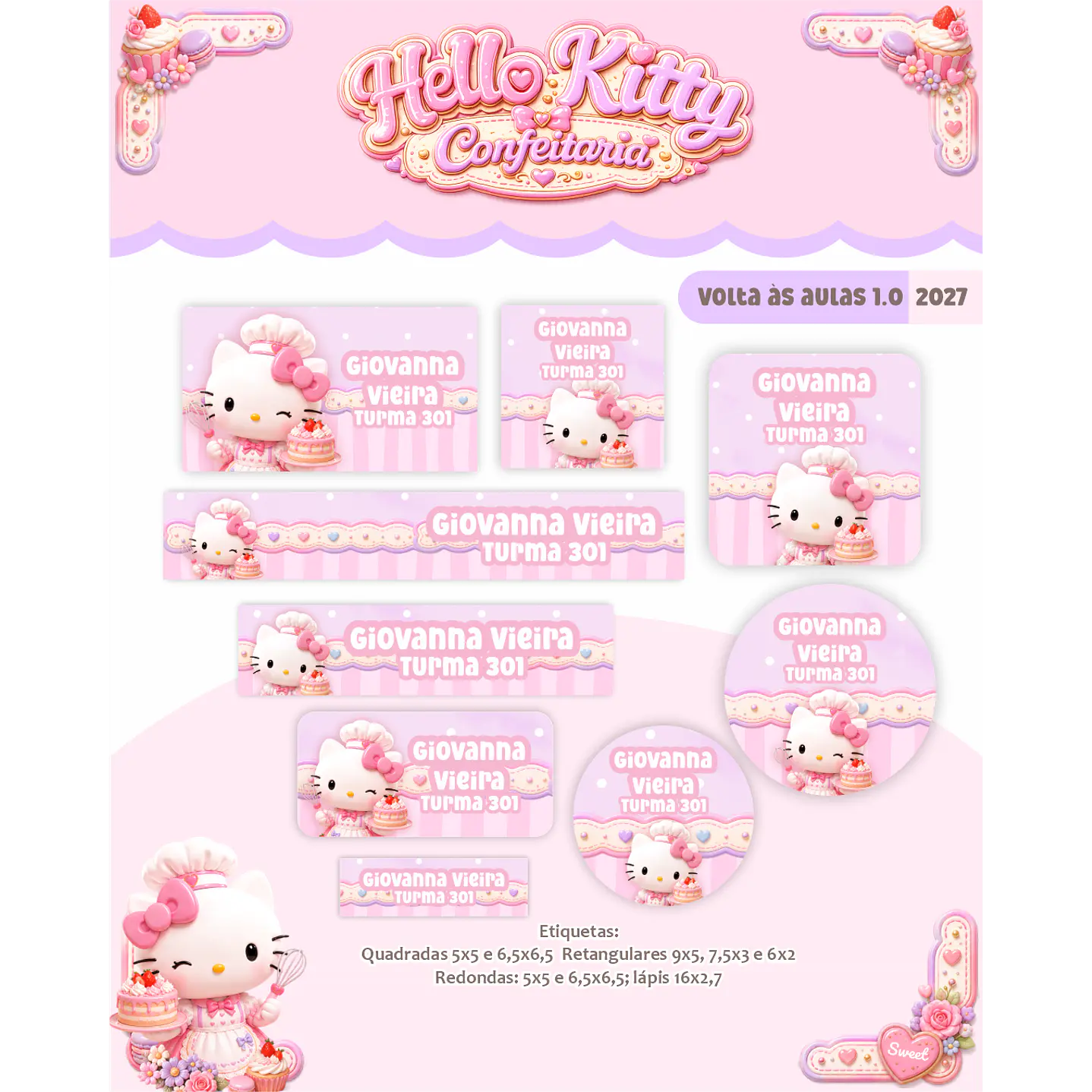 Kit Encadernação Hello Kitty Confeitaria 2027 – Volta às Aulas 3