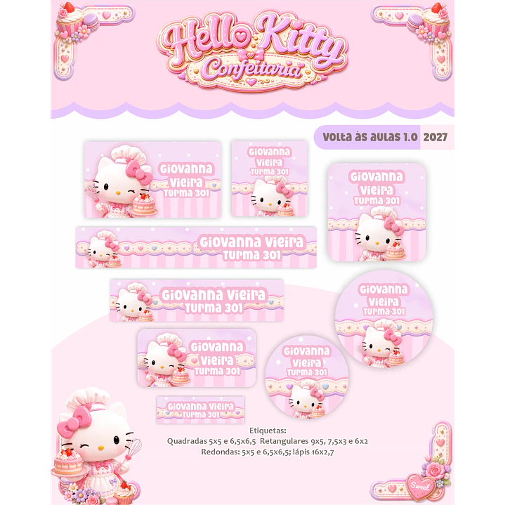 Kit Encadernação Hello Kitty Confeitaria 2027 – Volta às Aulas 3
