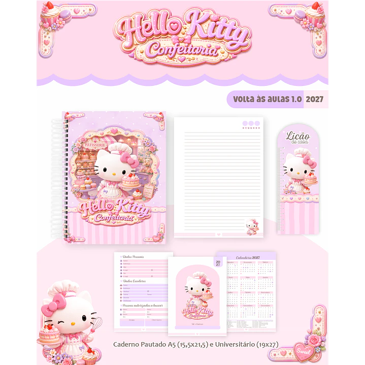 Kit Encadernação Hello Kitty Confeitaria 2027 – Volta às Aulas 6