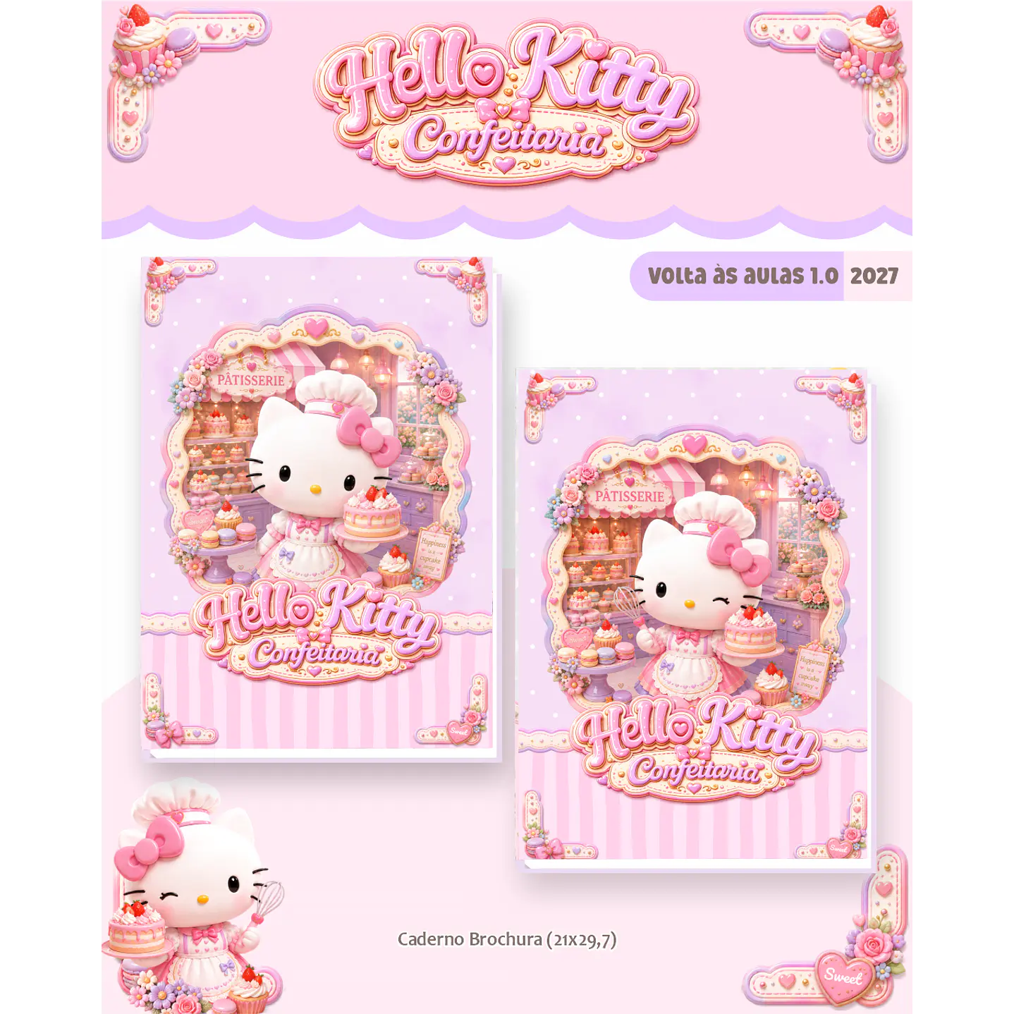 Kit Encadernação Hello Kitty Confeitaria 2027 – Volta às Aulas 8