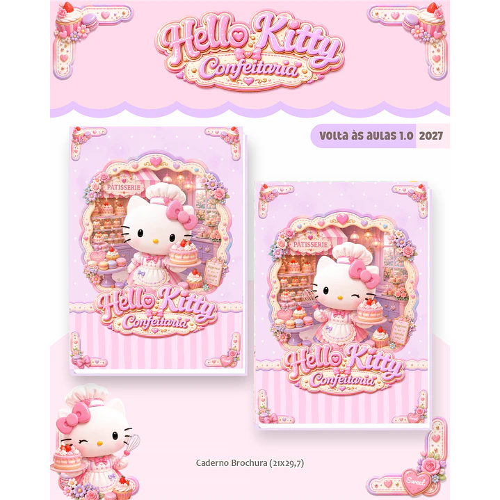 Kit Encadernação Hello Kitty Confeitaria 2027 – Volta às Aulas 8
