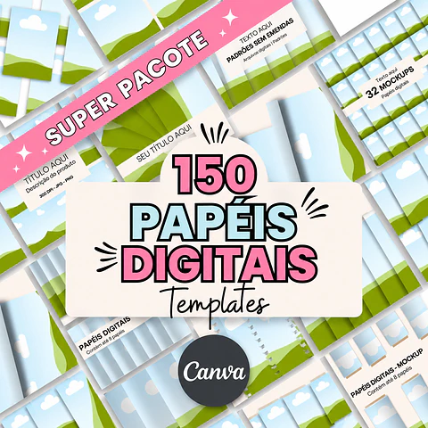 Pack 150 Templates Mockups de Papéis Digitais Editável no Canva 