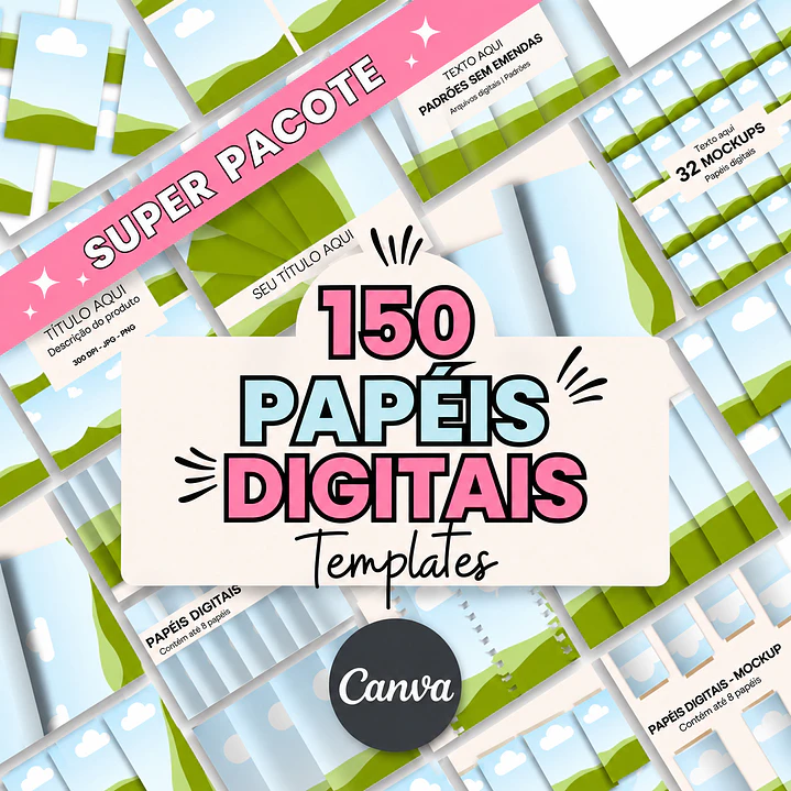 Pack 150 Templates Mockups de Papéis Digitais Editável no Canva  1