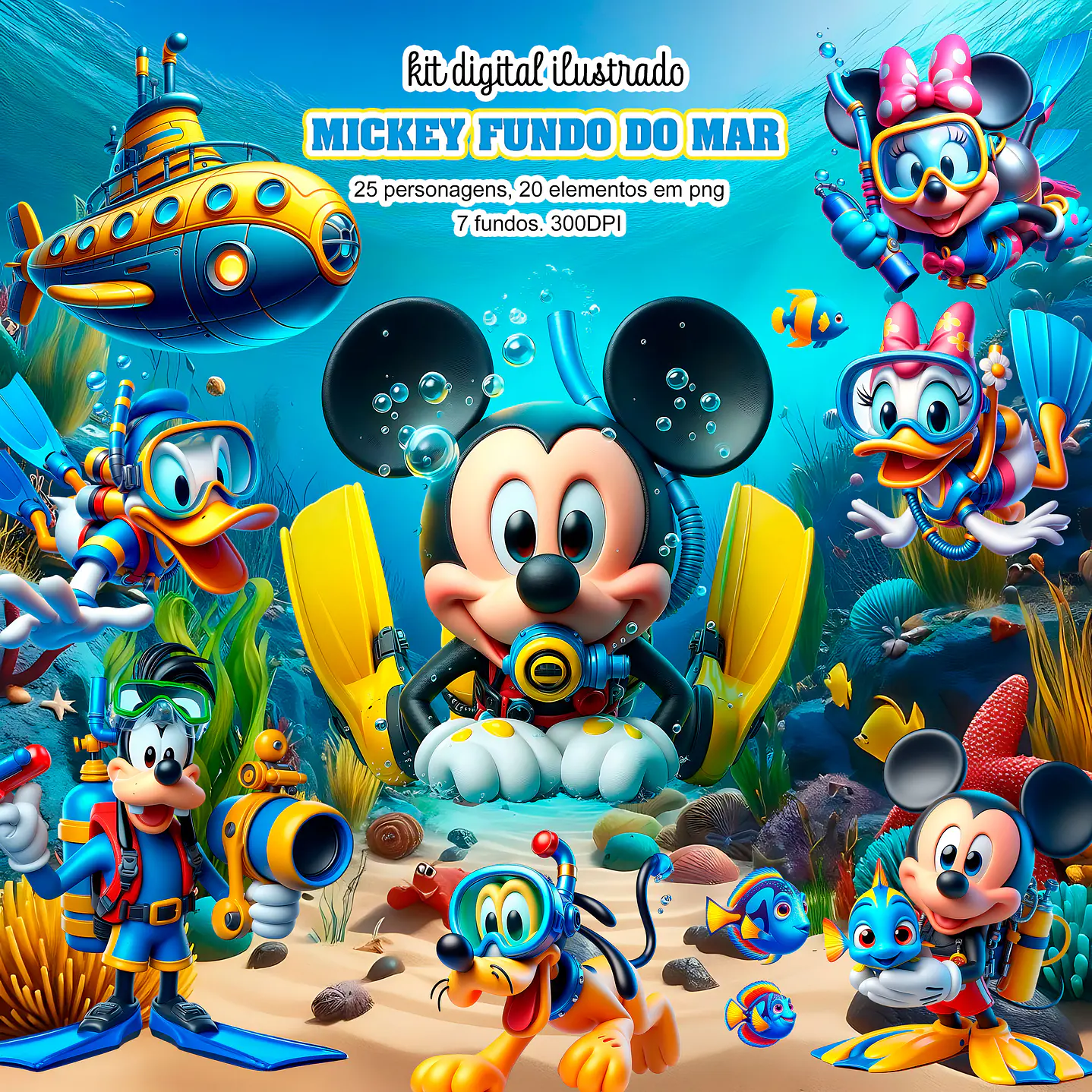 Kit Digital Mickey Fundo do Mar para Festas 1