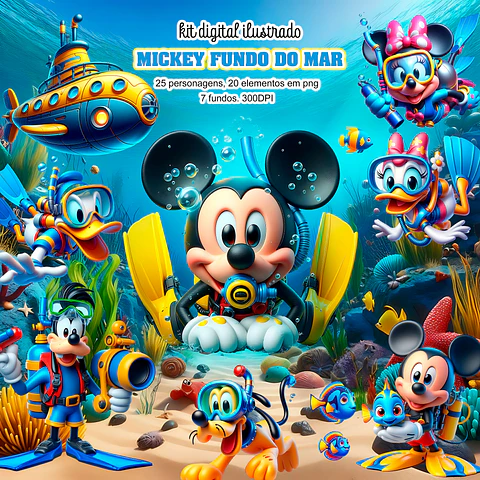Kit Digital Mickey Fundo do Mar para Festas