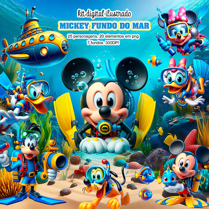 Kit Digital Mickey Fundo do Mar para Festas 1