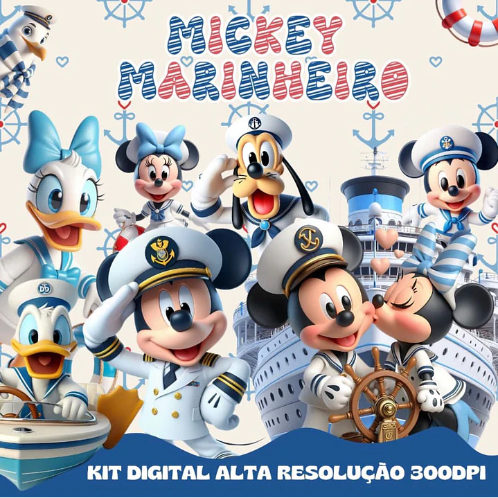 Kit Digital Mickey Marinheiro PNG com Papéis Digitais 1
