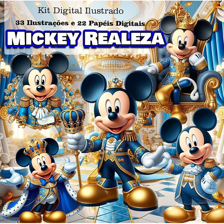 Kit Digital Mickey Realeza Imagens Png e Papeis Digitais  1
