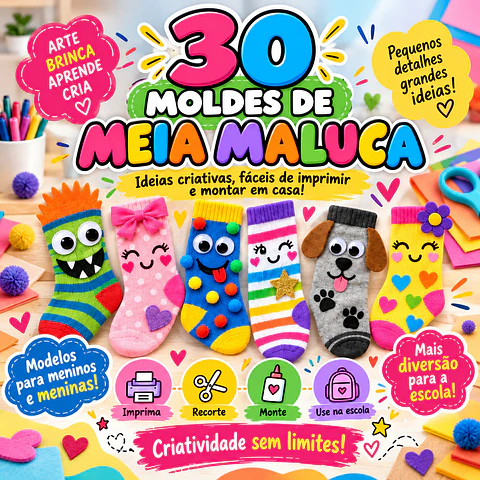 Pack 30 Moldes de Meia Maluca em PDF e PNG