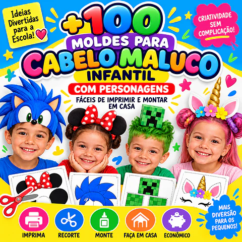 Kit Digital Cabelo Maluco Infantil PNG e PDF