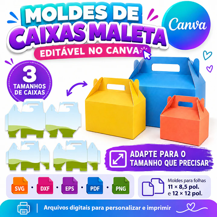 Molde de Caixa Maleta Editável no Canva 1