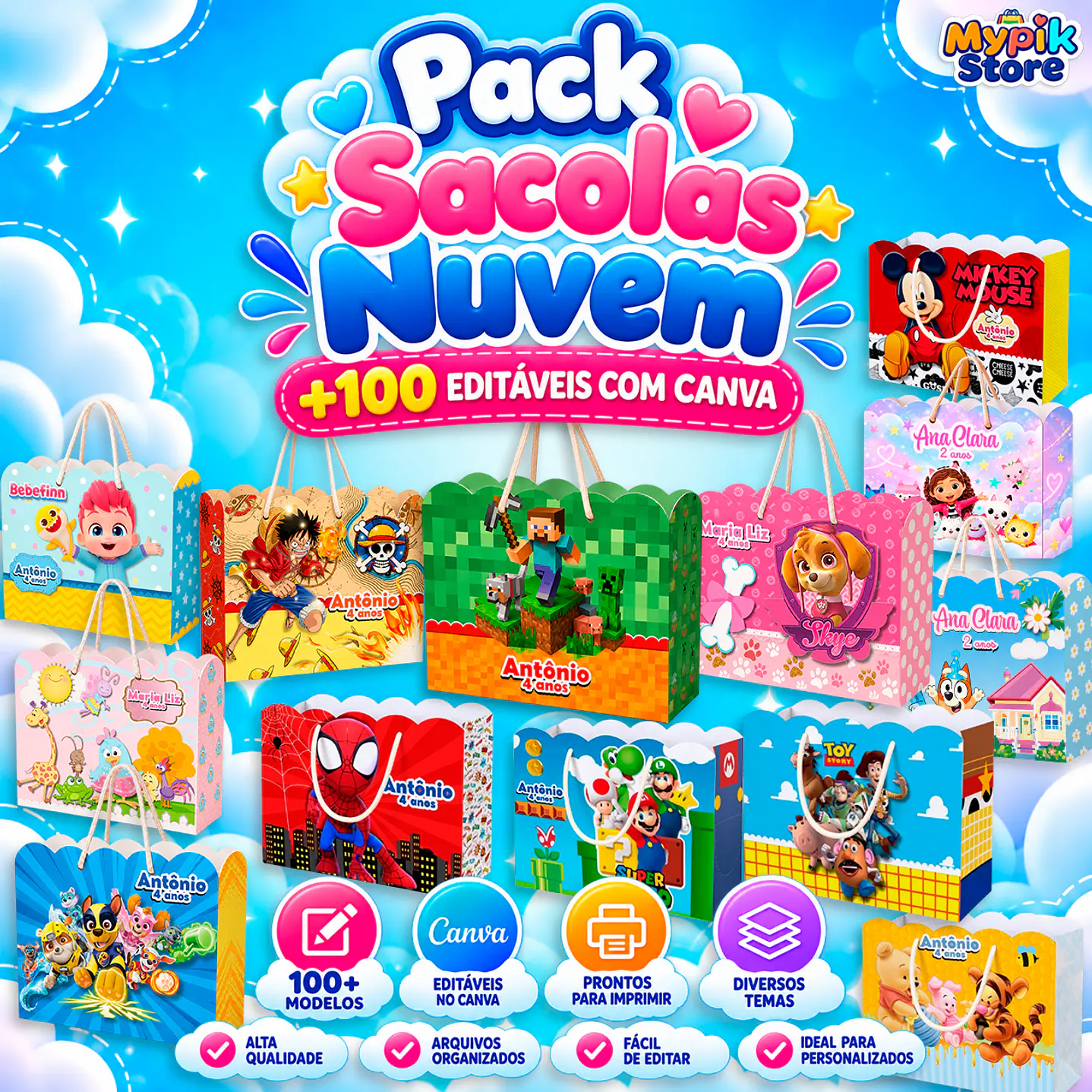 Pack Sacolas Nuvem +100 Modelos Editáveis no Canva 5