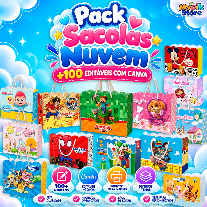 Pack Sacolas Nuvem +100 Modelos Editáveis no Canva 5