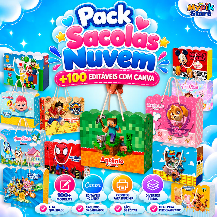 Pack Sacolas Nuvem +100 Modelos Editáveis no Canva 1
