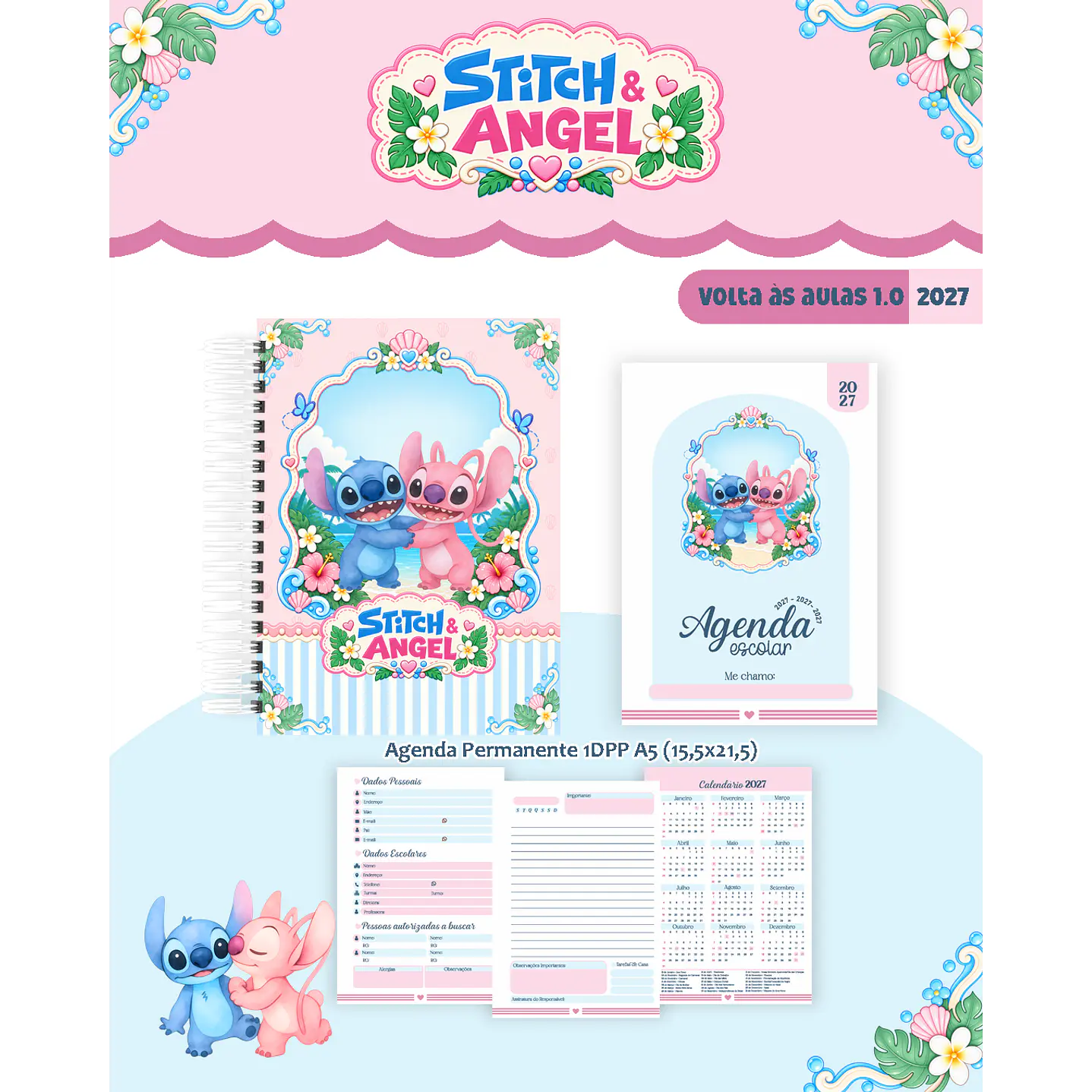 Kit Encadernação Stitch & Angel 2027 – Volta às Aulas 2