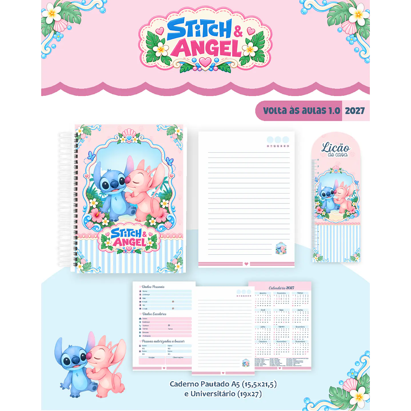 Kit Encadernação Stitch & Angel 2027 – Volta às Aulas 3