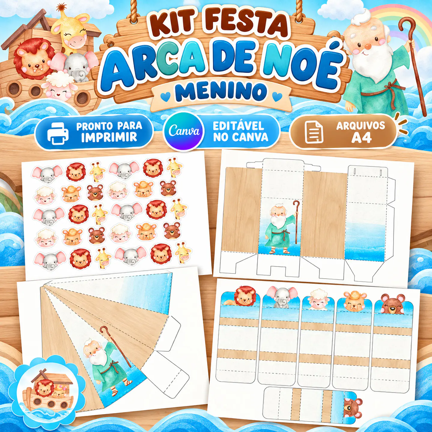 Kit Festa Arca de Noé Menino Editável no Canva 2