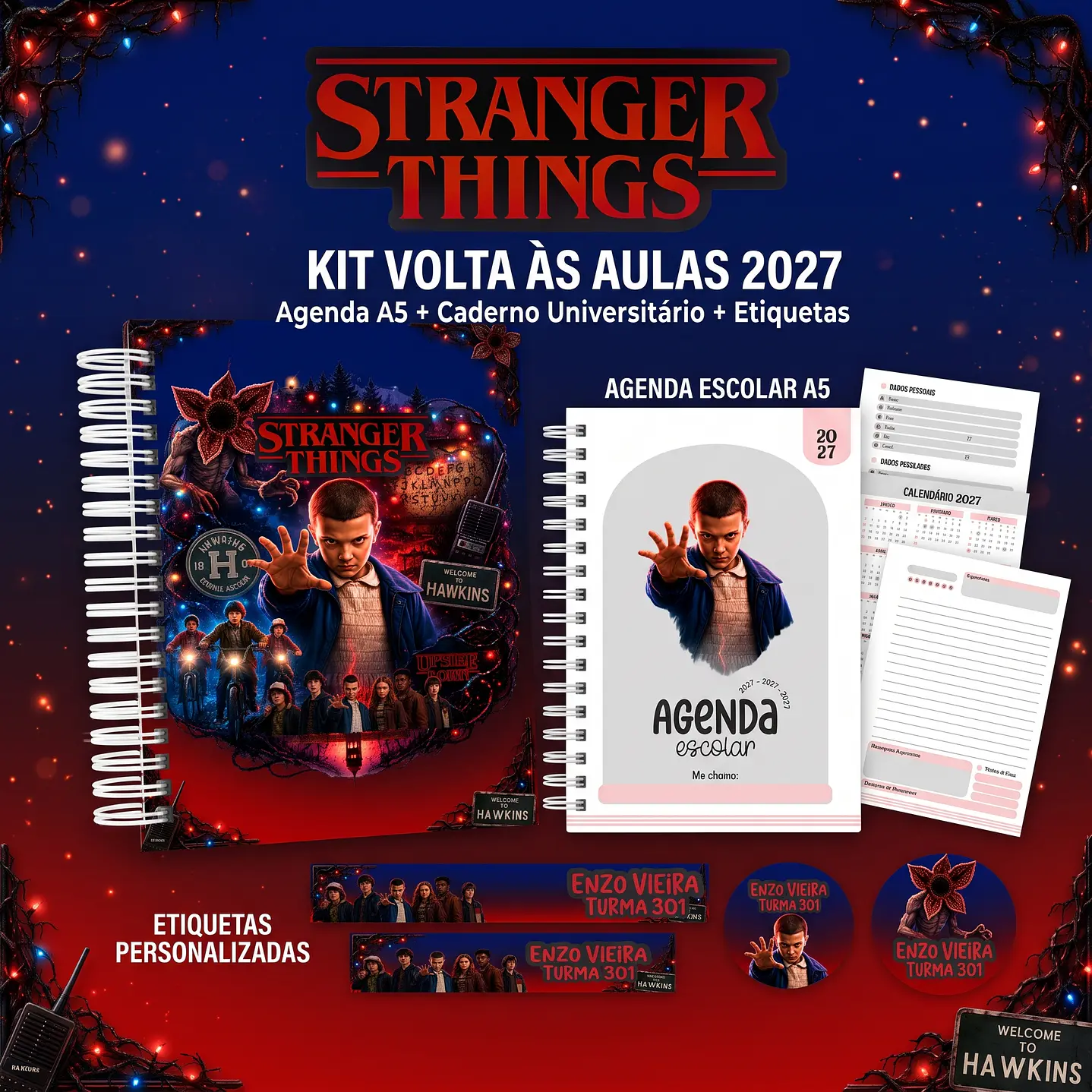 Kit Encadernação Stranger Things 2027 – Volta às Aulas 2