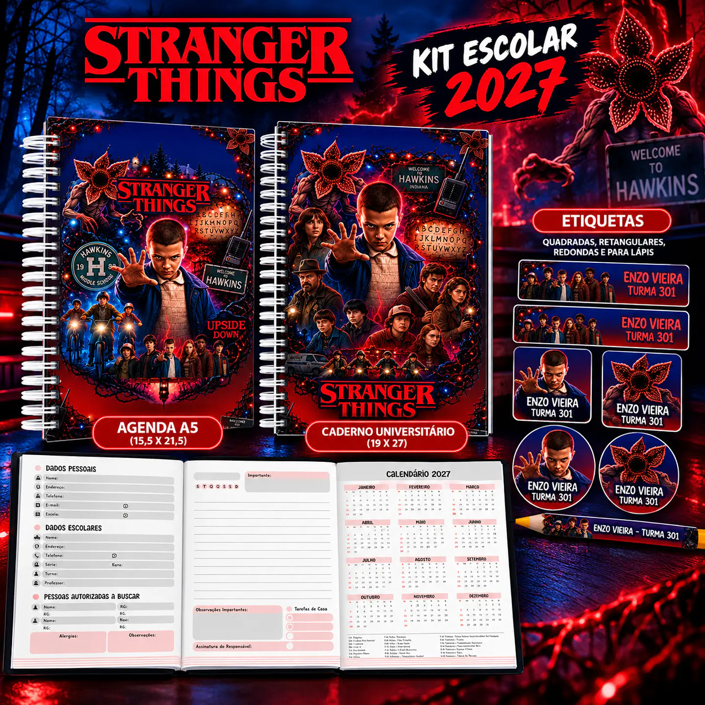 Kit Encadernação Stranger Things 2027 – Volta às Aulas 1
