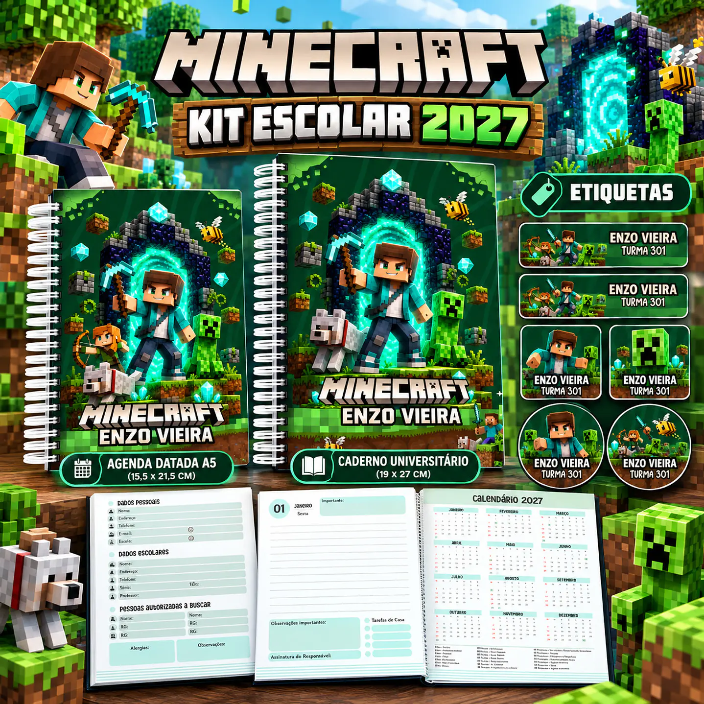 Kit Encadernação Minecraft 2027 – Volta às Aulas 1