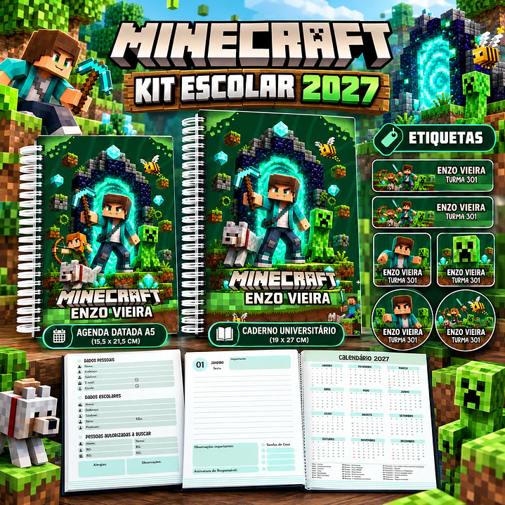 Kit Encadernação Minecraft 2027 – Volta às Aulas 1