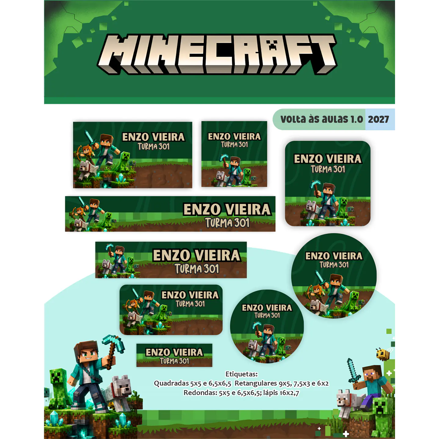Kit Encadernação Minecraft 2027 – Volta às Aulas 4