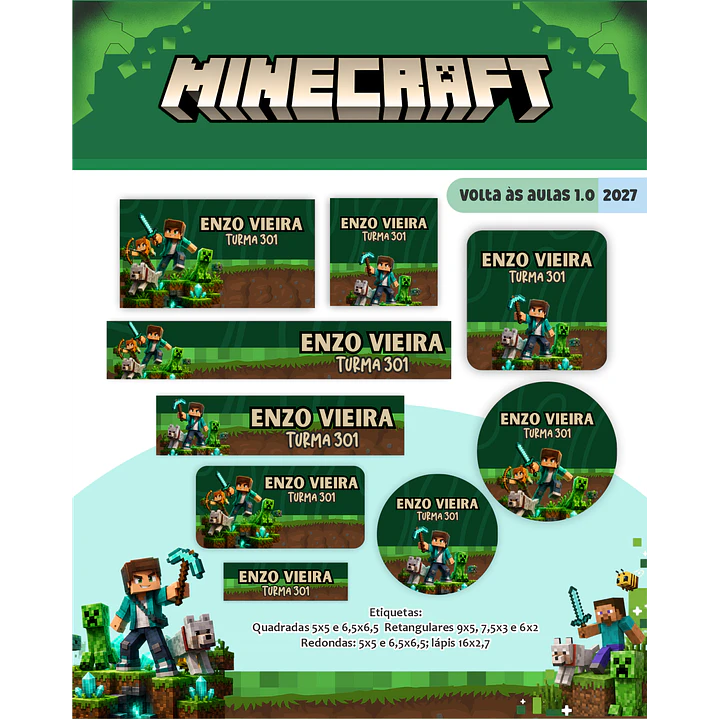 Kit Encadernação Minecraft 2027 – Volta às Aulas 4