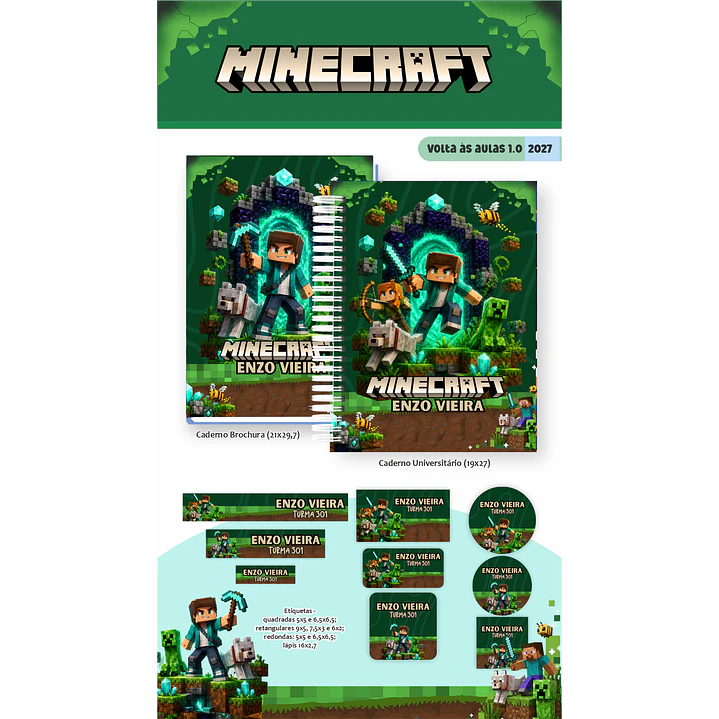 Kit Encadernação Minecraft 2027 – Volta às Aulas 6