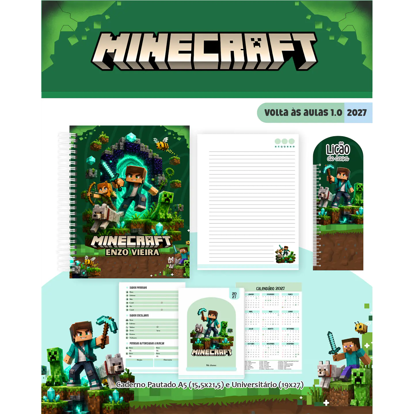 Kit Encadernação Minecraft 2027 – Volta às Aulas 7