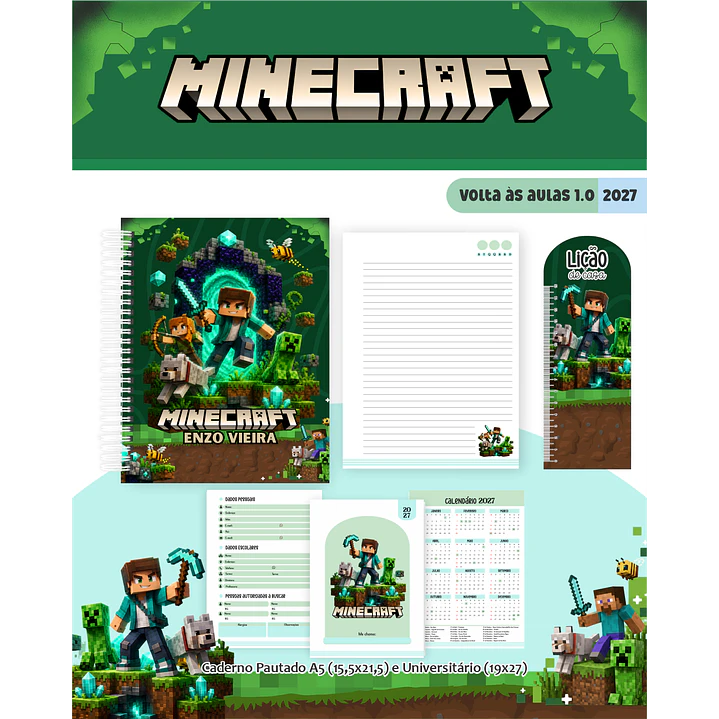Kit Encadernação Minecraft 2027 – Volta às Aulas 7