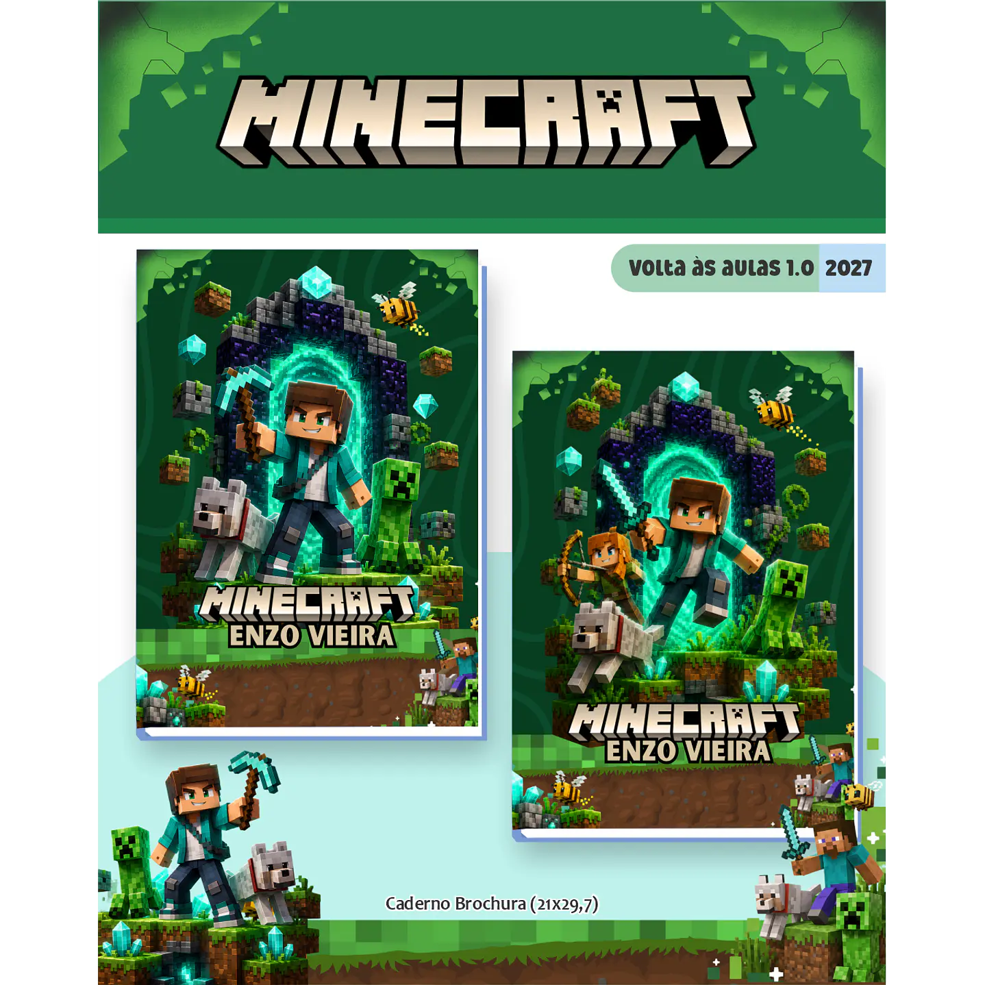 Kit Encadernação Minecraft 2027 – Volta às Aulas 8