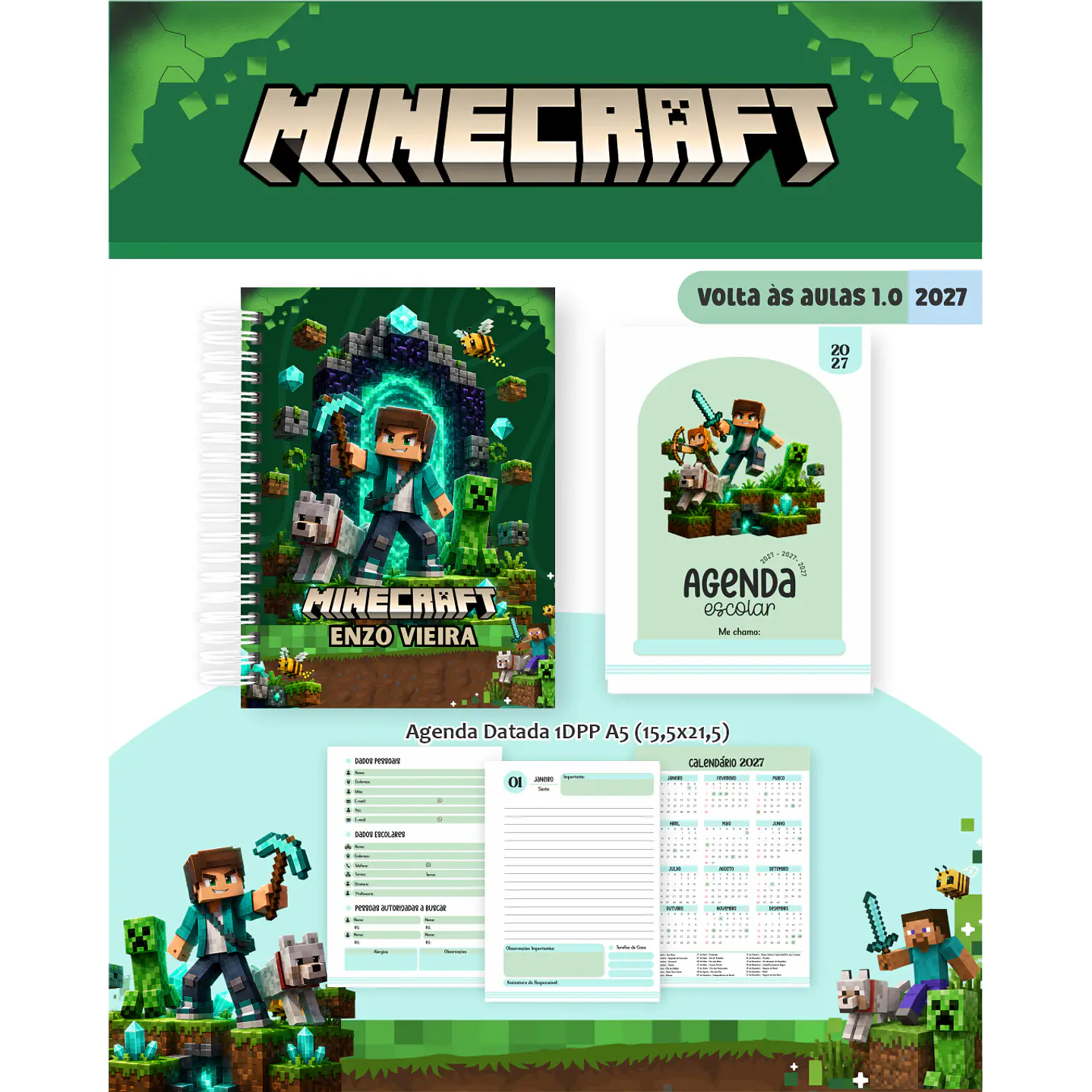 Kit Encadernação Minecraft 2027 – Volta às Aulas 9