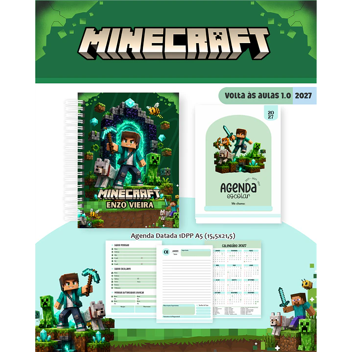 Kit Encadernação Minecraft 2027 – Volta às Aulas 9