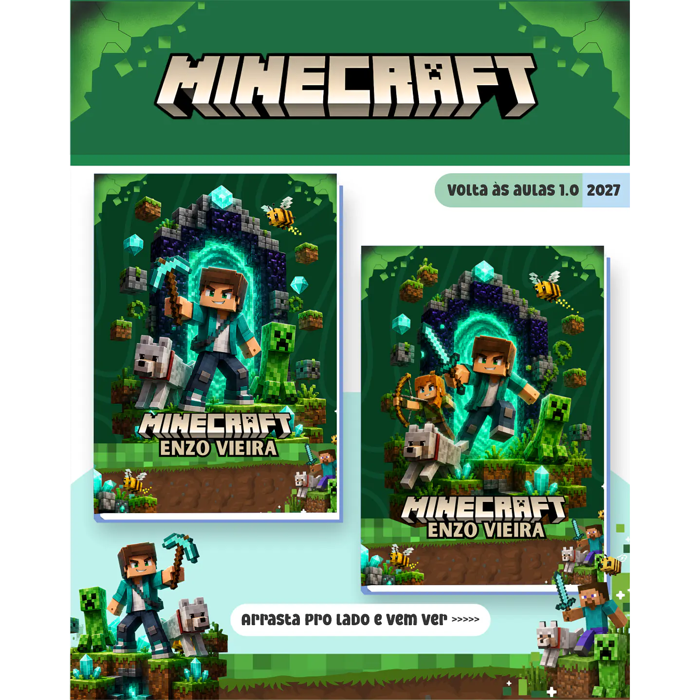 Kit Encadernação Minecraft 2027 – Volta às Aulas 10