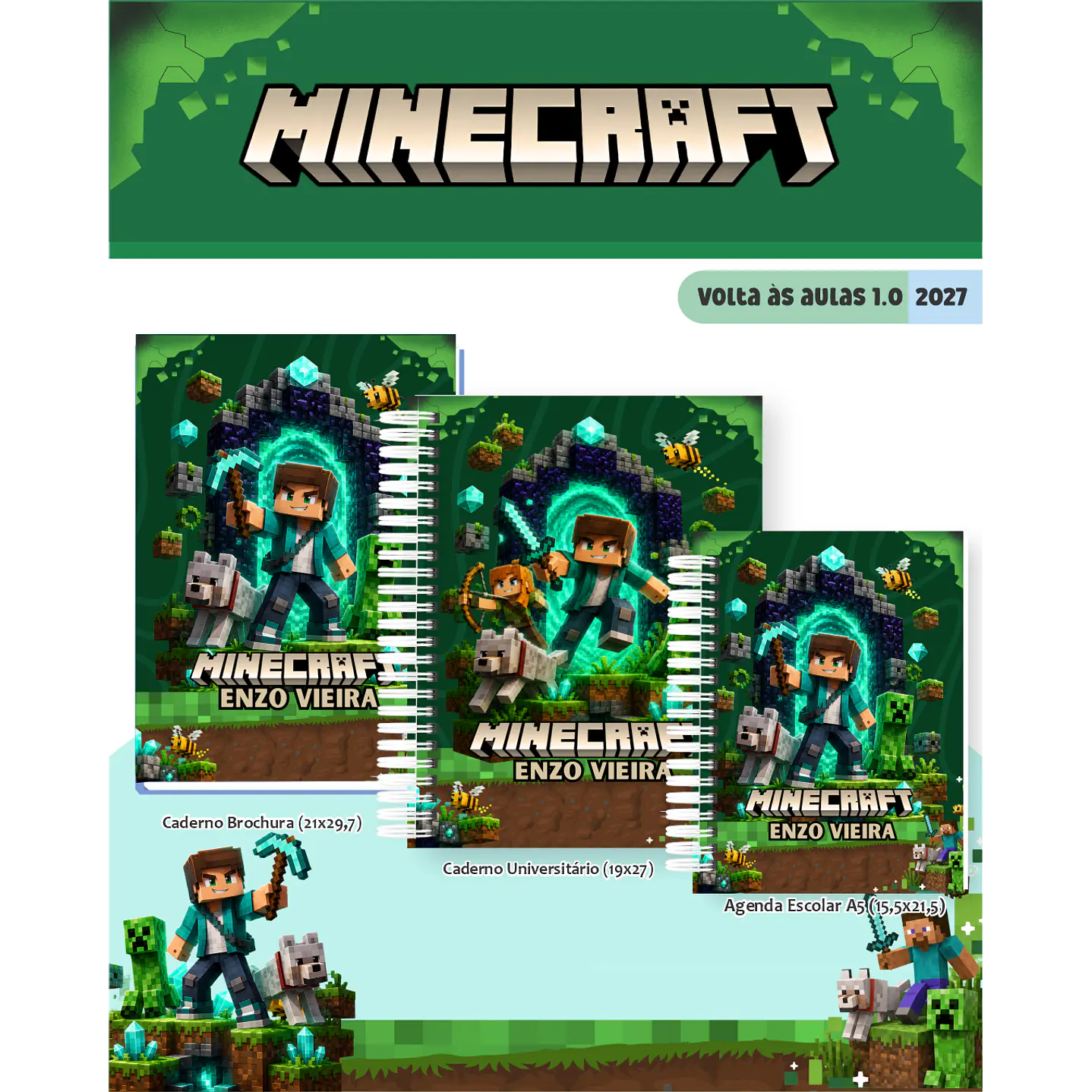 Kit Encadernação Minecraft 2027 – Volta às Aulas 11