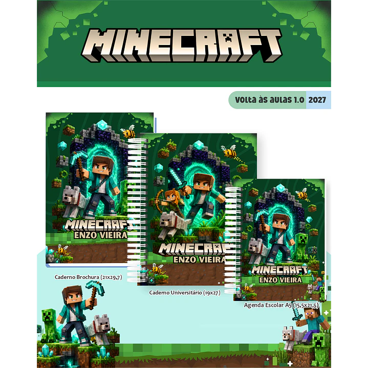 Kit Encadernação Minecraft 2027 – Volta às Aulas 11