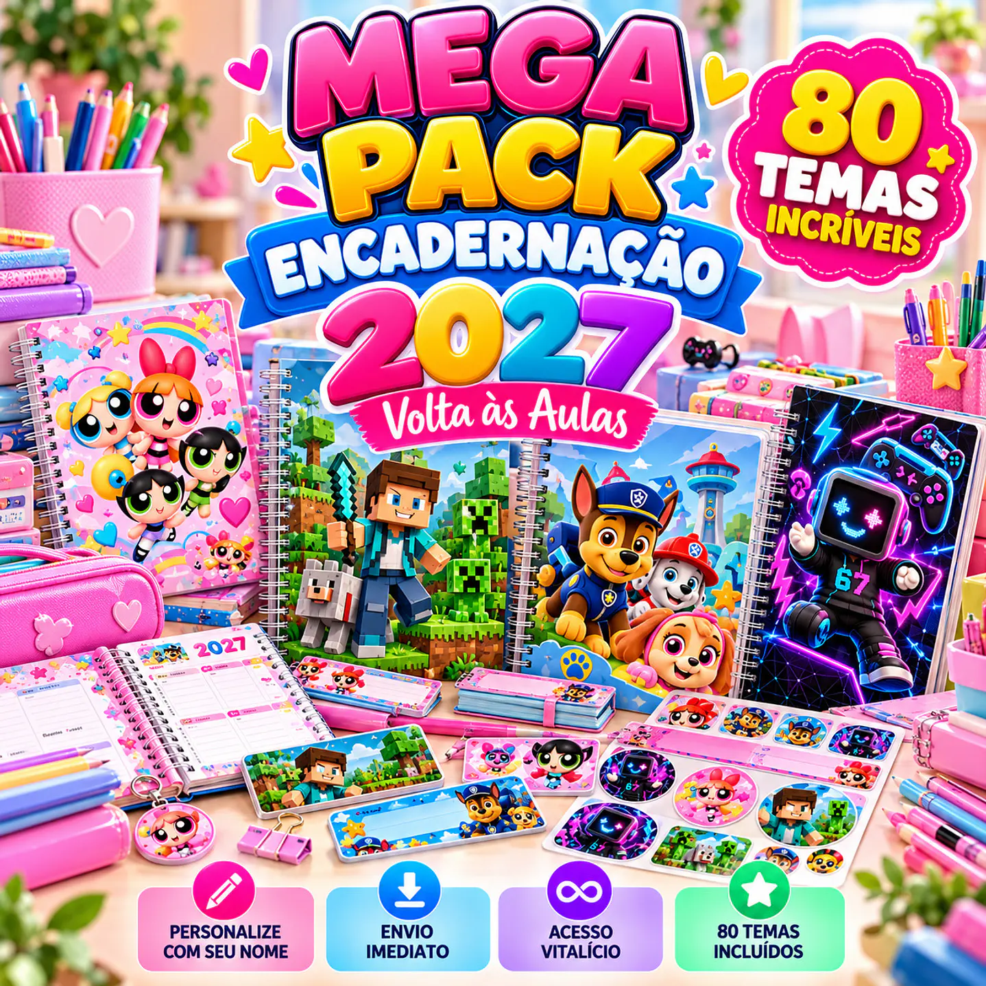 Mega Pack Encadernação 2027 Agenda, cadernos e etiquetas  2