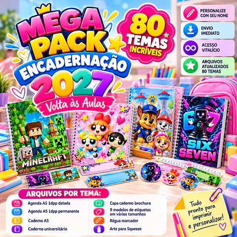 Mega Pack Encadernação 2027 Agenda, cadernos e etiquetas 