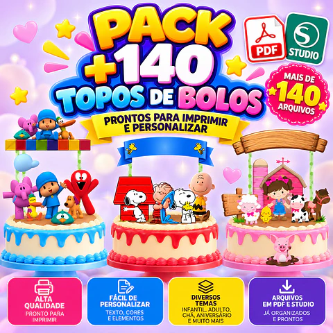 Pack +140 Topos de Bolos em PDF e Studio para Imprimir