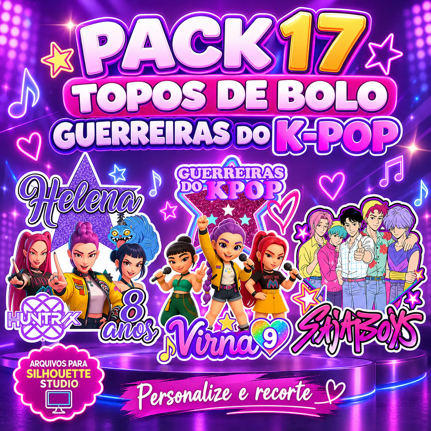 Pack 17 Topos de Bolo Guerreiras do K-Pop - Silhouette Studio 3