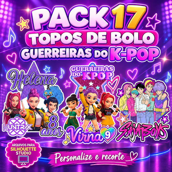 Pack 17 Topos de Bolo Guerreiras do K-Pop - Silhouette Studio 3