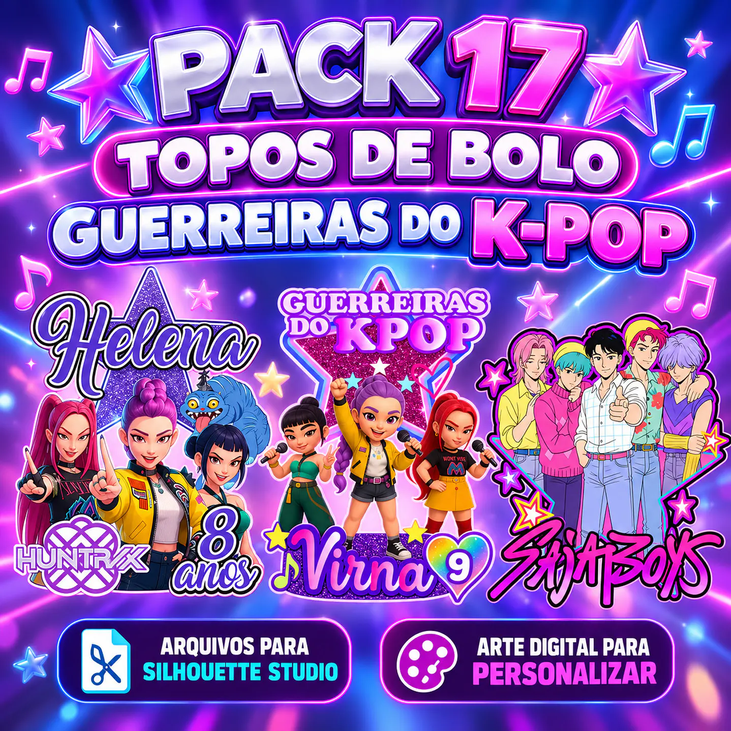 Pack 17 Topos de Bolo Guerreiras do K-Pop - Silhouette Studio 2