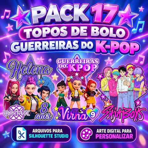 Pack 17 Topos de Bolo Guerreiras do K-Pop - Silhouette Studio