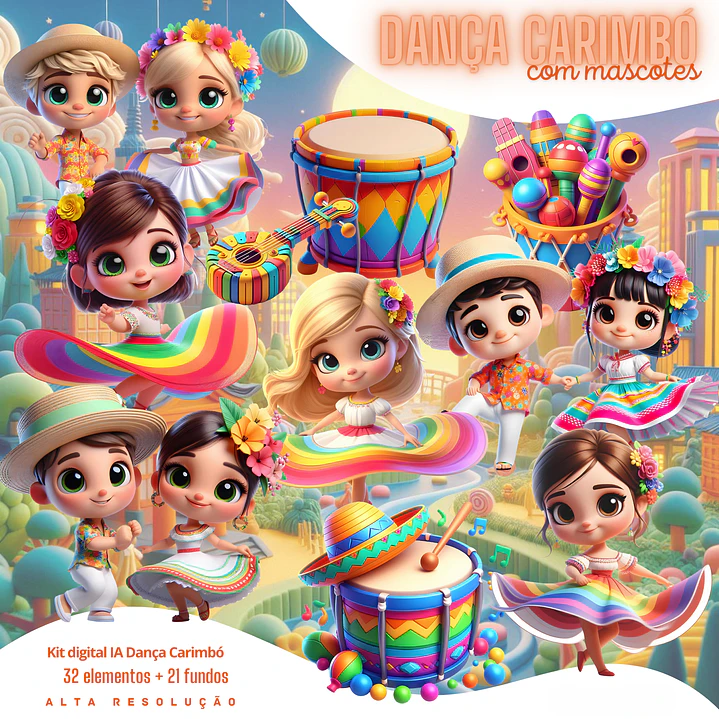 Kit Digital Dança Carimbó - 32 PNG e 21 Fundos 1