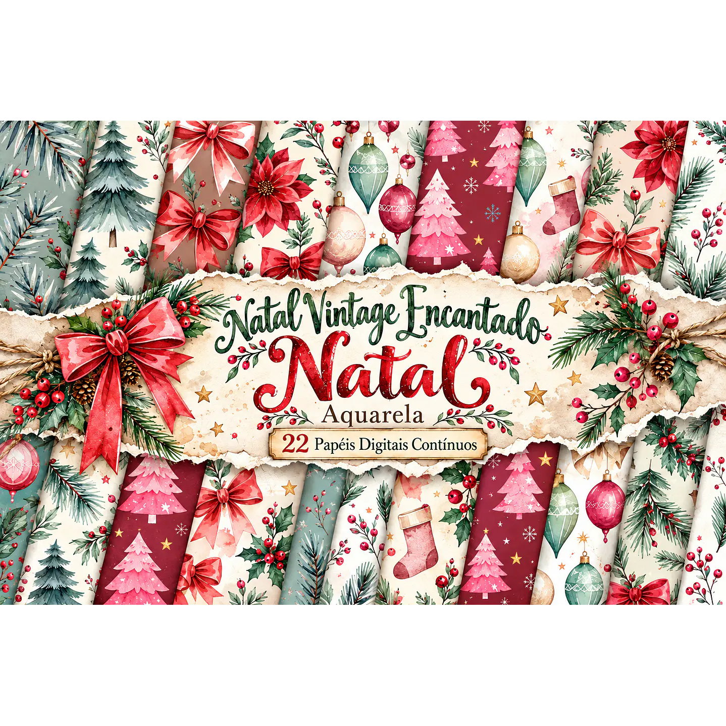 Kit Digital Natal Vintage com Papéis para Artesanato 1