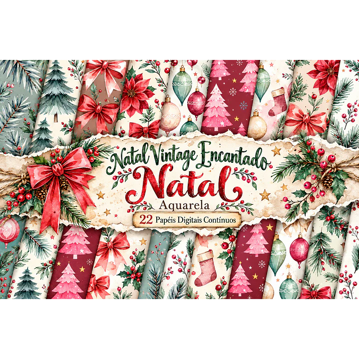 Kit Digital Natal Vintage com Papéis para Artesanato 1